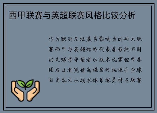西甲联赛与英超联赛风格比较分析